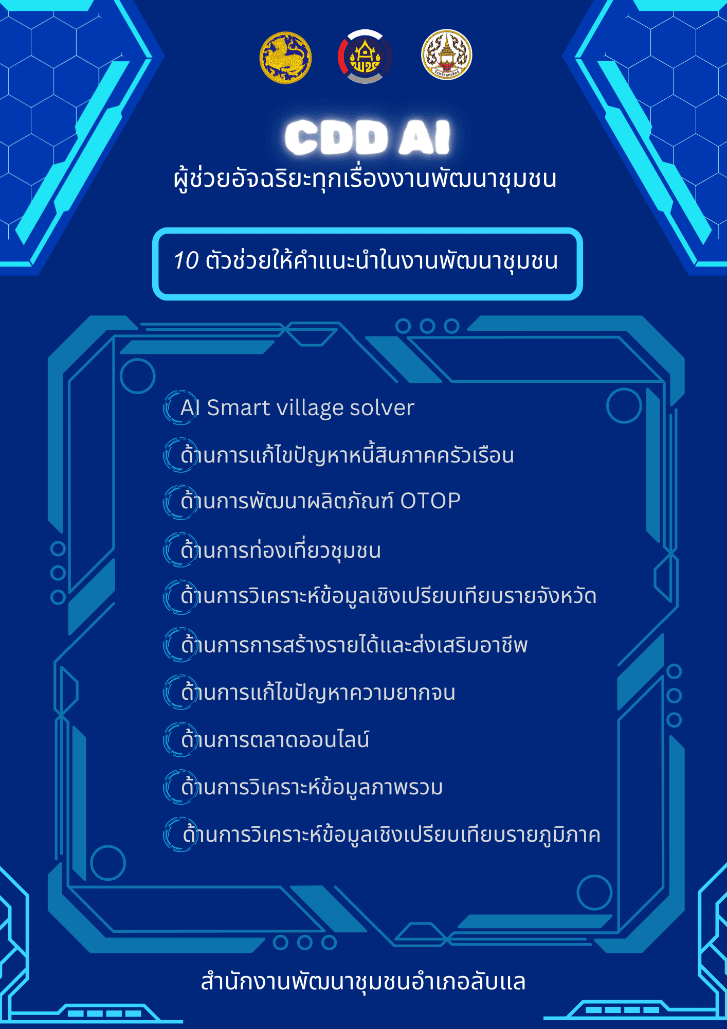 สพอ.ลับแล ชวนใช้ "CDD AI" นวัตกรรมล้ำสมัย ยกระดับงานพัฒนาชุมชนสู่ยุคดิจิทัล! "CDD AI" ผู้ช่วยพัฒนากรอัจฉริยะ เพื่อชุมชนเข้มแข็งอย่างยั่งยืน